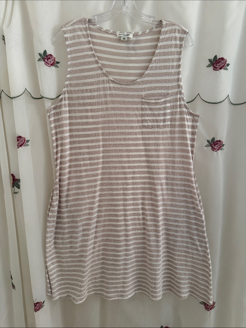 Simply Noelle Beige and White Striped Sleeveless Dress